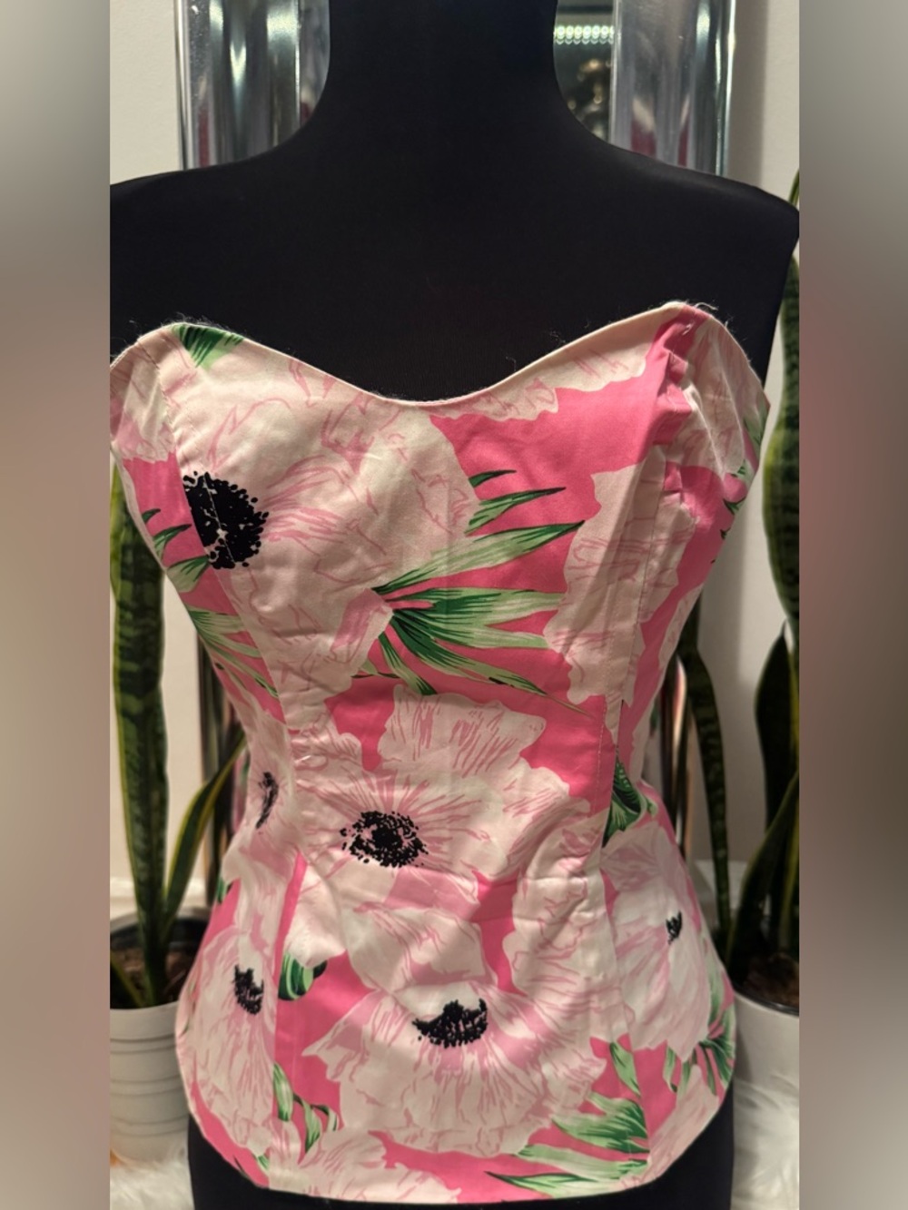 Forever 21 Pink Floral Strapless Bustier Top